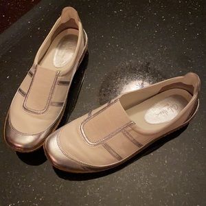 Leather walking shoes by Cole Haan.  White& silver